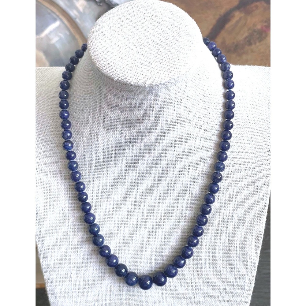 Vintage Lapis Lazuli Graduated Bead Necklace 14K White Gold Clasp 39g 16"
